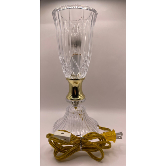 Vintage Cut Crystal Torchiere Lamp Gold Accented Tabletop Lamp 12 inches - Picture 2 of 12